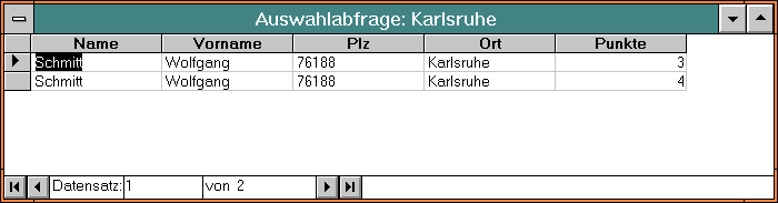 Ergebnis Abfrage